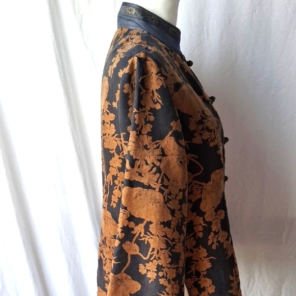 Rising Phoenix Elegant Floral Women's Jacket Blouse Size L Floral Brown Silk - Picture 8 of 10